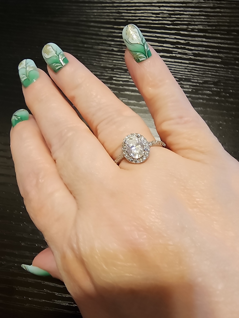 Moissanite Halo Engagement Ring in Silver - Size 8